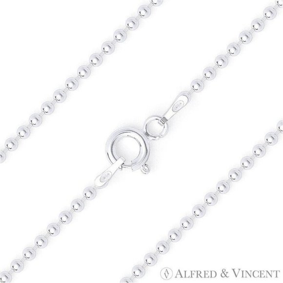 Polished Ball Bead Link Italian Chain Anklet in .925 Sterling Silver - Size 10 - Picture 1 of 2